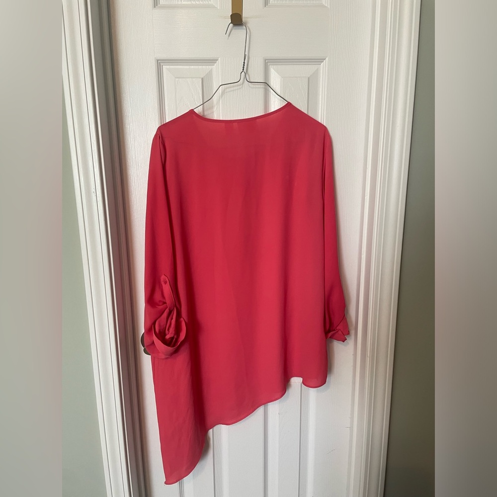 Chicos Tunic Asymmetrical Hem Roll-tab Sleeve 1/4 Button - Picture 2 of 4